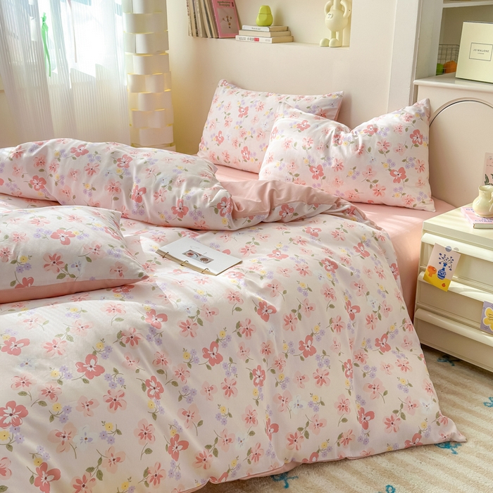 91家纺网 家纺一手货源 找家纺 清雅福 2025新款13070全棉小清新四件套 芬芳·粉