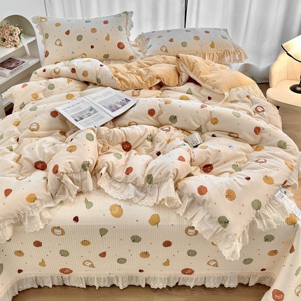 91家纺网 家纺一手货源 找家纺 （总）尊妙被业 2025春夏新款全棉纯棉印花法式花边春秋被可机洗