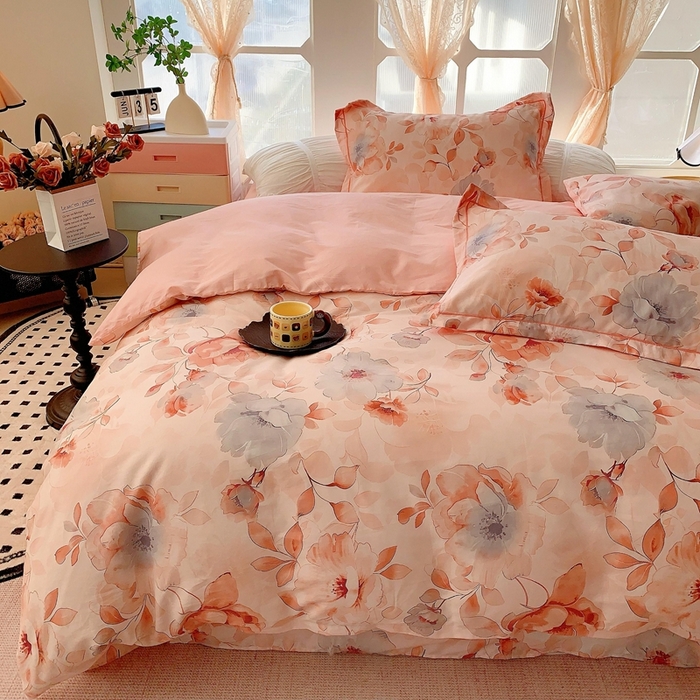 91家纺网 家纺一手货源 找家纺 2025新款亲肤舒适小清新全棉四件套 墨染