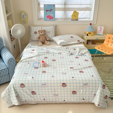 木堇家居 25年春夏卡通小清新针织棉10%大豆夏被（长期款） 萌萌犬熊