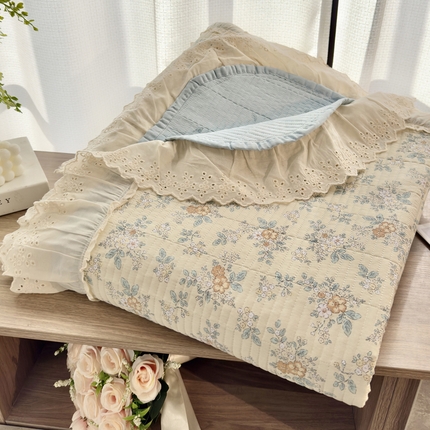91家纺网 家纺一手货源 找家纺 2025春夏新款全棉纯棉印花法式花边床盖三件套 花缇-米花边床盖