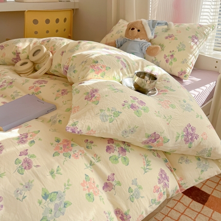 91家纺网 家纺一手货源 找家纺 韩巢家纺 2025新款超柔水洗棉学生宿舍寝室被套床单三件套 流心奶糕