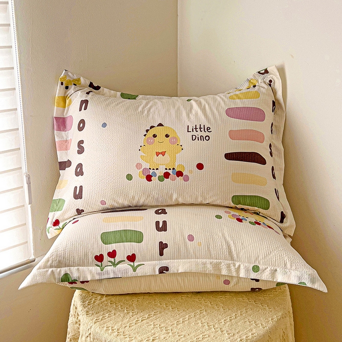 91家纺网 家纺一手货源 找家纺 恬澳家纺 2025新款泡泡棉印花枕套 恐龙宝贝