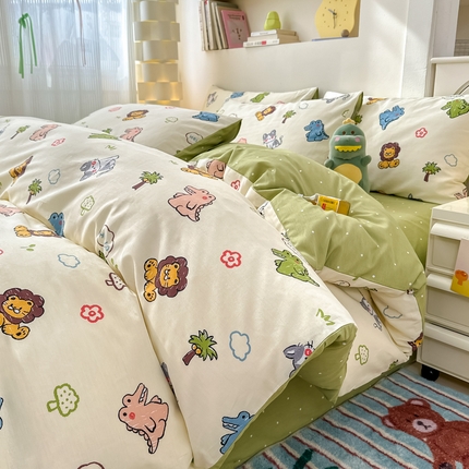 清雅福 2025新款13070全棉小清新四件套 森森乐园·米