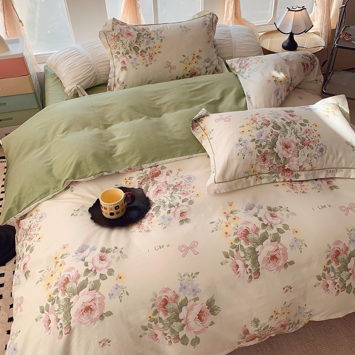 91家纺网 家纺一手货源 找家纺 2025新款亲肤舒适小清新全棉四件套 苏莉