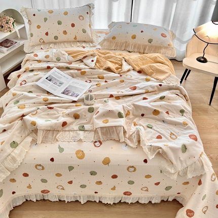 91家纺网 家纺一手货源 找家纺 尊妙被业 2025春夏新款全棉纯棉印花法式花边夏被夏凉被空调被夏被 南瓜节