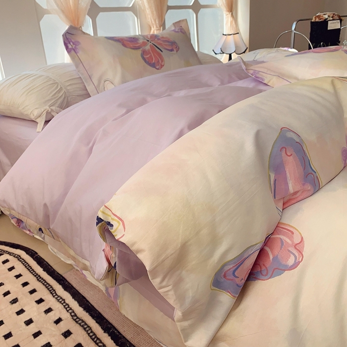 91家纺网 家纺一手货源 找家纺 2025新款亲肤舒适小清新全棉四件套 紫蝶