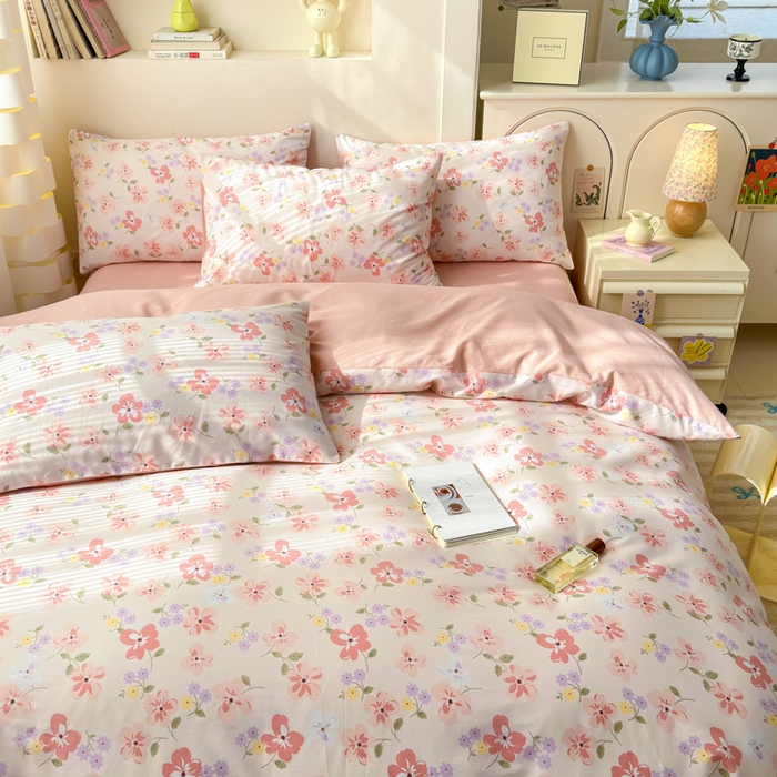 91家纺网 家纺一手货源 找家纺 清雅福 2025新款13070全棉小清新四件套 芬芳·粉