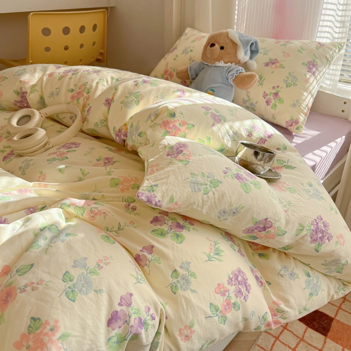 91家纺网 家纺一手货源 找家纺 韩巢家纺 2025新款超柔水洗棉学生宿舍寝室被套床单三件套 流心奶糕