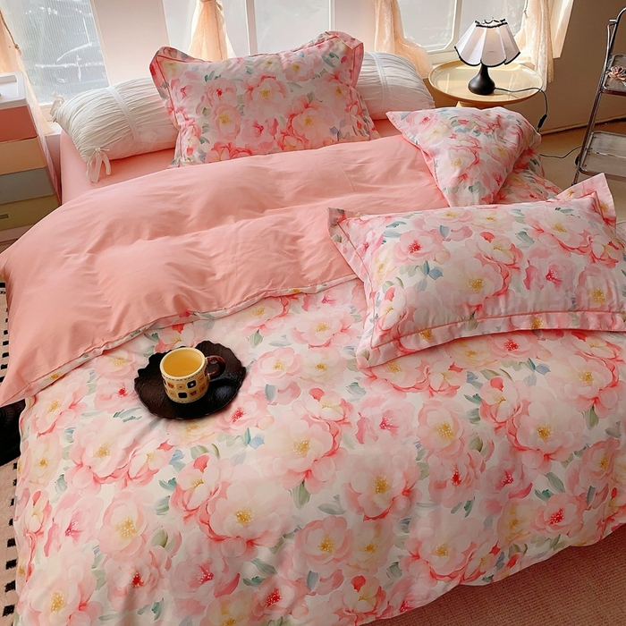 91家纺网 家纺一手货源 找家纺 2025新款亲肤舒适小清新全棉四件套 国色芳华