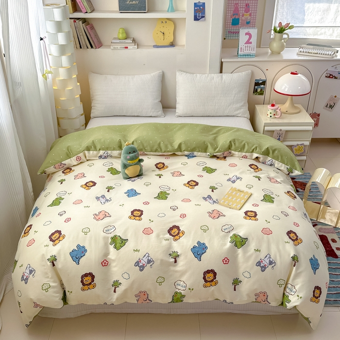 91家纺网 家纺一手货源 找家纺 清雅福 2025新款13070全棉小清新单被套 森森乐园·米