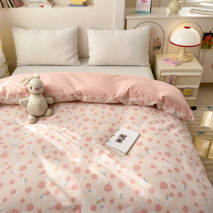 91家纺网 家纺一手货源 找家纺 清雅福 2025新款13070全棉小清新单被套 栀香小兔·粉