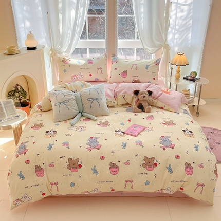 91家纺网 家纺一手货源 找家纺 （总）Sweet dreams甜梦 2025新款全棉印花卡通小清新四件套
