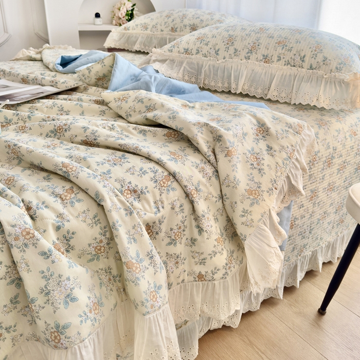 91家纺网 家纺一手货源 找家纺 尊妙被业 2025春夏新款全棉纯棉印花法式花边夏被夏凉被空调被夏被 花缇-米