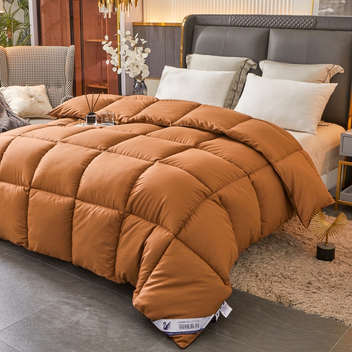 91家纺网 家纺一手货源 找家纺 招财星2店仓储 2025新款秋冬直播带货被子斜纹防羽布冬被春秋被被羽丝棉被 咖啡色