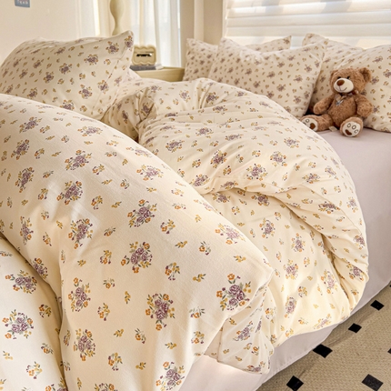 91家纺网 家纺一手货源 找家纺 源莱 2025新款加厚针织棉双层纱系列四件套直播爆款 紫苏