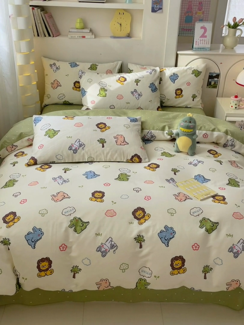 91家纺网 家纺一手货源 找家纺 清雅福 2025新款13070全棉小清新四件套 森森乐园·米