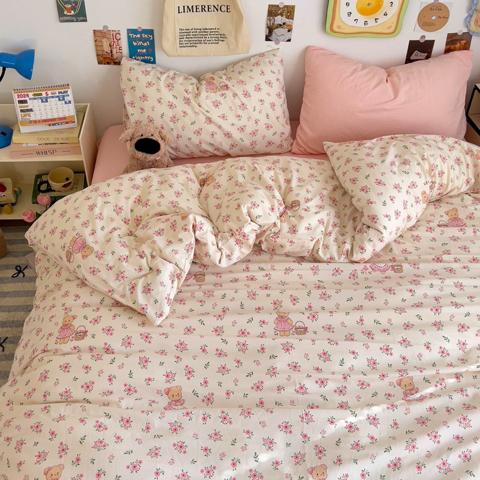 91家纺网 家纺一手货源 找家纺 水墨江南 2025新款超柔水洗棉系列四件套 花间小熊