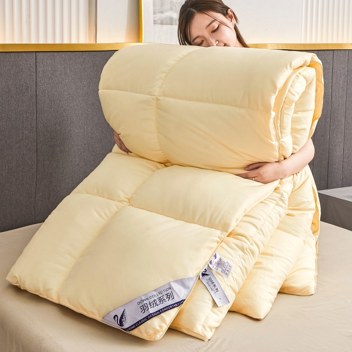 91家纺网 家纺一手货源 找家纺 招财星2店仓储 2025新款秋冬直播带货被子斜纹防羽布冬被春秋被被羽丝棉被 米黄色