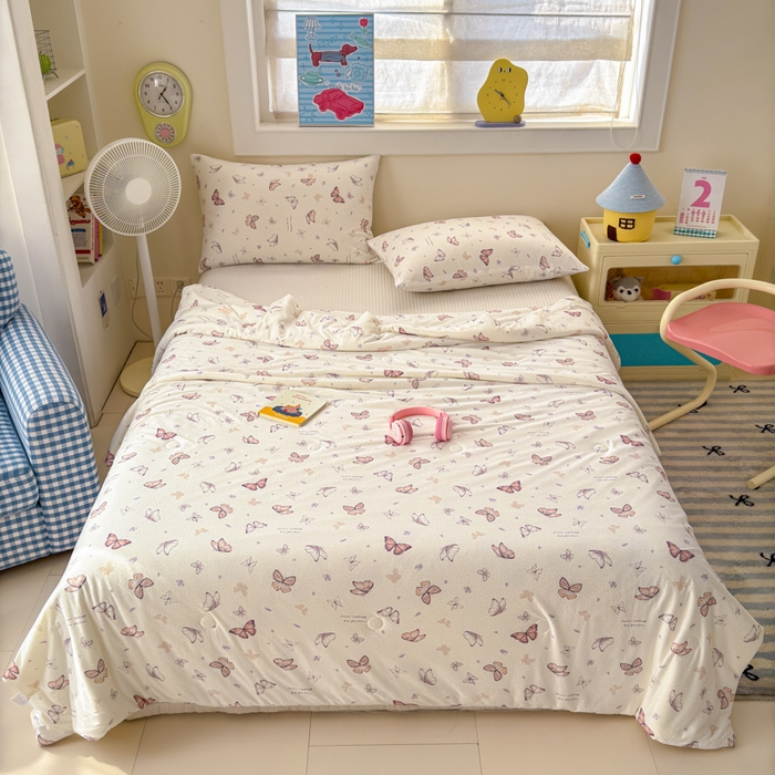91家纺网 家纺一手货源 找家纺 木堇家居 25年春夏卡通小清新针织棉10%大豆夏被（长期款） 梦幻蝴蝶