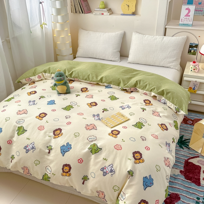 91家纺网 家纺一手货源 找家纺 清雅福 2025新款13070全棉小清新单被套 森森乐园·米