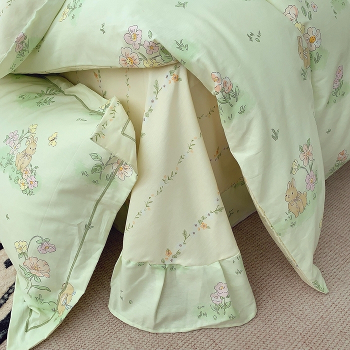 91家纺网 家纺一手货源 找家纺 2025新款亲肤舒适小清新全棉四件套 花小兔