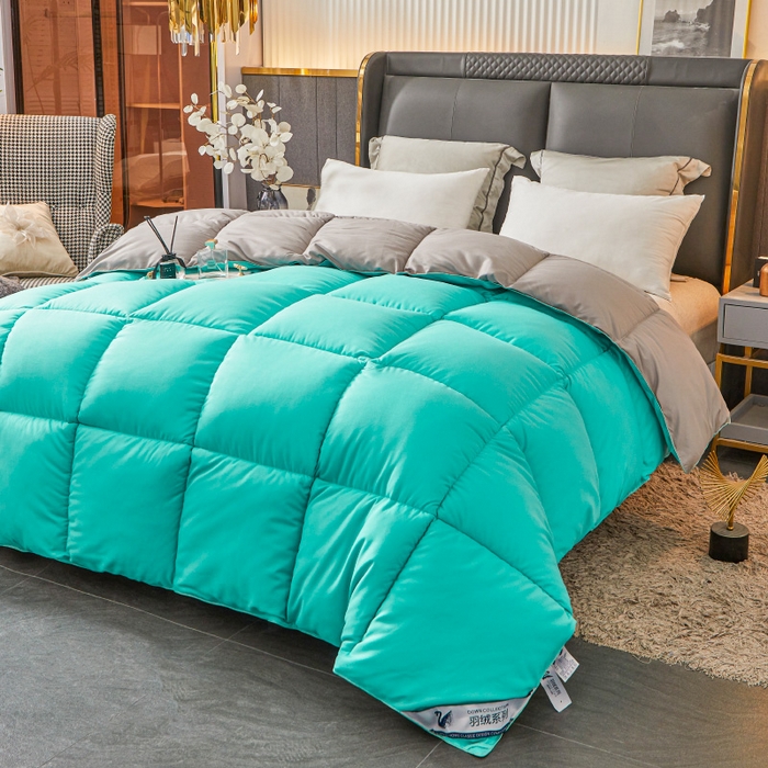91家纺网 家纺一手货源 找家纺 招财星2店仓储 2025新款秋冬直播带货被子斜纹防羽布冬被春秋被被羽丝棉被 北岛绿灰