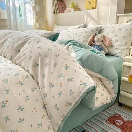 清雅福 2025新款13070全棉小清新四件套 灵动如兔·米