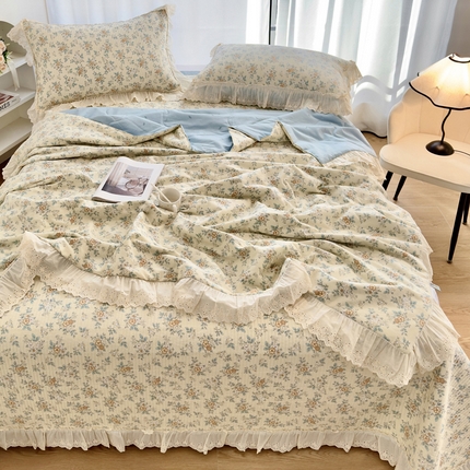 91家纺网 家纺一手货源 找家纺 尊妙被业 2025春夏新款全棉纯棉印花法式花边夏被夏凉被空调被夏被 花缇-米