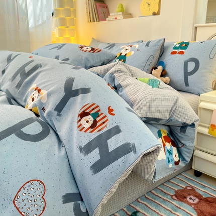 清雅福 2025新款13070全棉小清新四件套 蒙奇奇·蓝