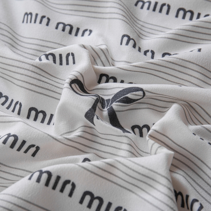 91家纺网 家纺一手货源 找家纺 斯卡诺家纺 2025新款针织天竺棉水洗棉四件套被套学生宿舍三件套床单款 字母蝴蝶结