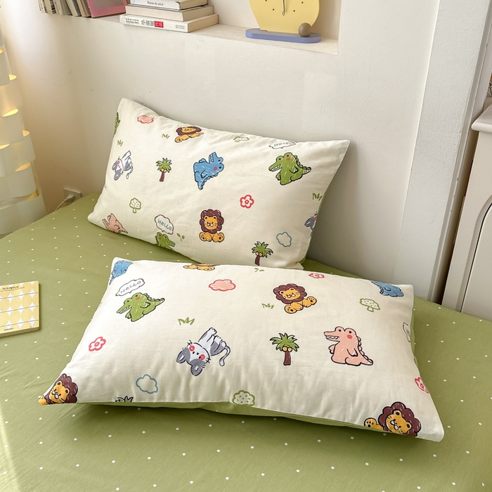 91家纺网 家纺一手货源 找家纺 清雅福 2025新款13070全棉小清新单枕套 森森乐园·米