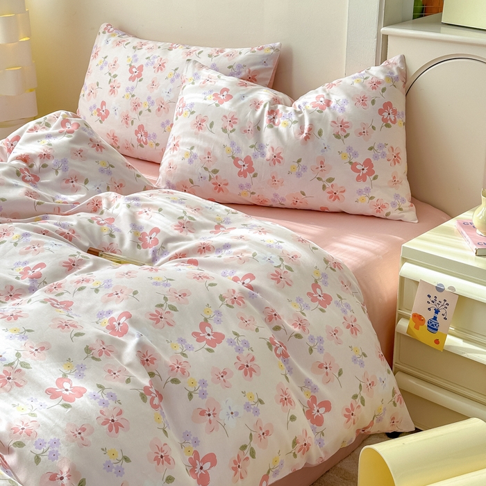 91家纺网 家纺一手货源 找家纺 清雅福 2025新款13070全棉小清新单枕套 芬芳·粉