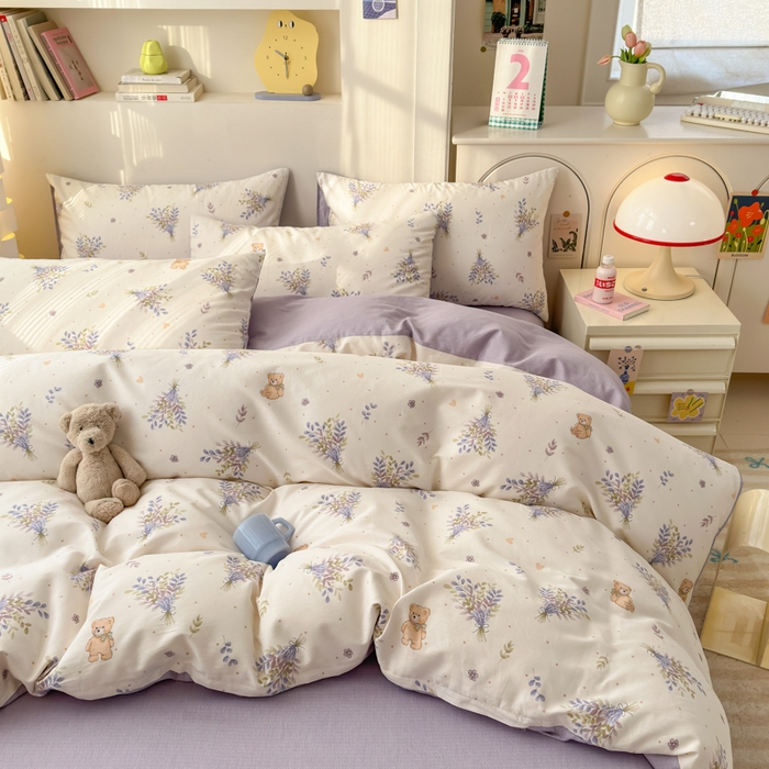 91家纺网 家纺一手货源 找家纺 清雅福 2025新款13070全棉小清新四件套 松松熊