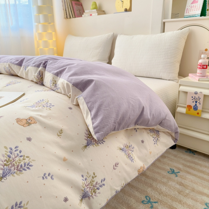 91家纺网 家纺一手货源 找家纺 清雅福 2025新款13070全棉小清新单被套 松松熊