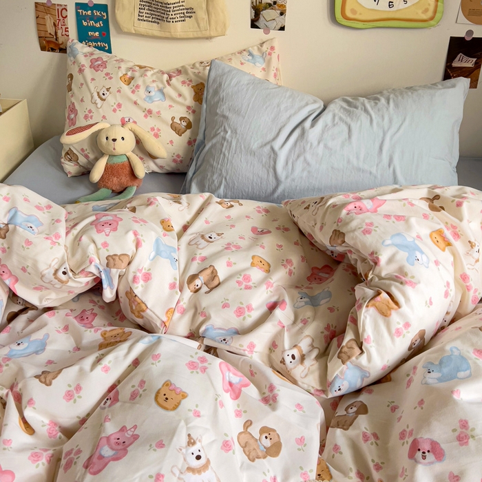 91家纺网 家纺一手货源 找家纺 水墨江南 2025新款超柔水洗棉系列四件套 动物乐园