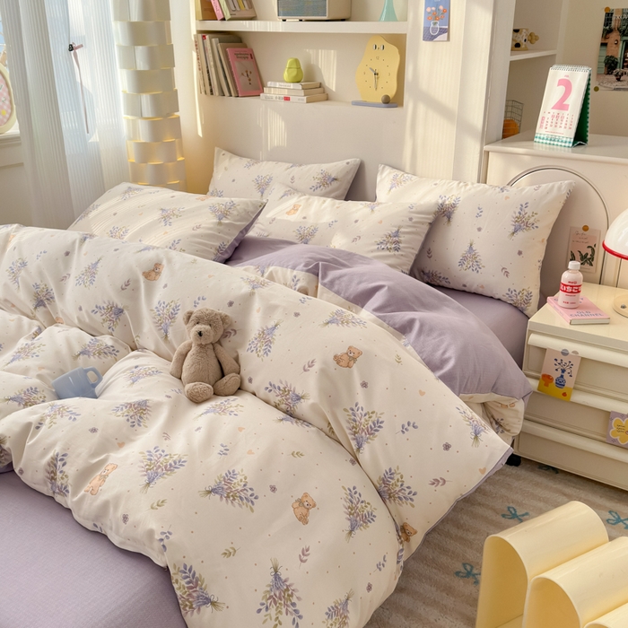 91家纺网 家纺一手货源 找家纺 清雅福 2025新款13070全棉小清新四件套 松松熊