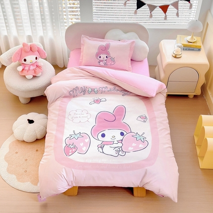 乐秀家纺 2025新款全棉A类大版定位幼儿园被子三件套卡通三丽鸥被套被芯六件套   天使美乐蒂