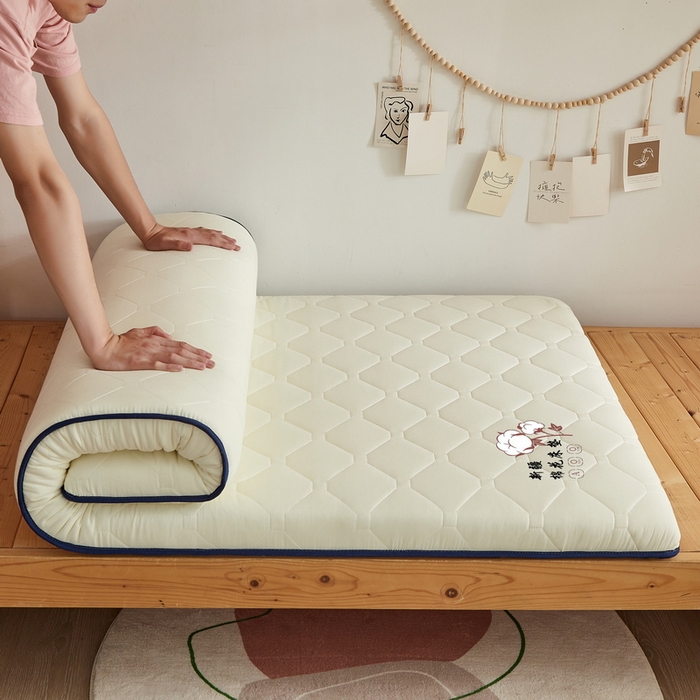 91家纺网 家纺一手货源 找家纺 招财狼家纺 2025新款水洗磨毛学生棉花海绵床垫-学生单边款 纯色棉花-米黄-厚度8cm