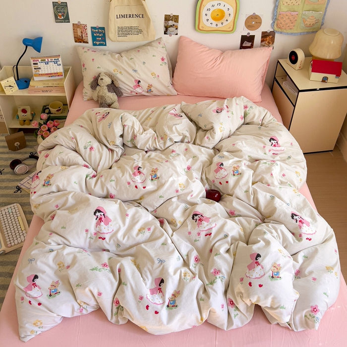 91家纺网 家纺一手货源 找家纺 水墨江南 2025新款超柔水洗棉系列四件套 丛林女孩