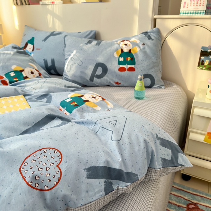 91家纺网 家纺一手货源 找家纺 清雅福 2025新款13070全棉小清新单枕套 蒙奇奇·蓝