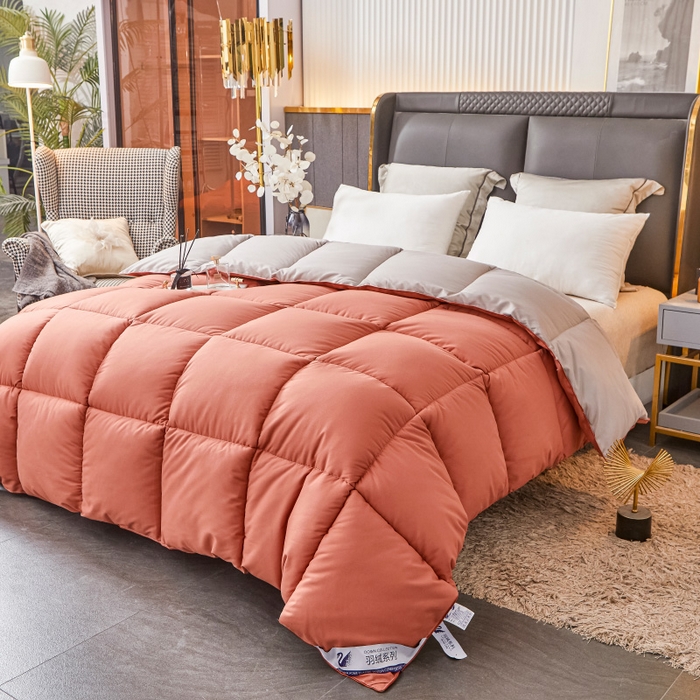 91家纺网 家纺一手货源 找家纺 招财星2店仓储 2025新款被子斜纹防羽布冬被春秋被被羽丝棉被 橘灰色