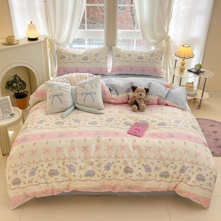 91家纺网 家纺一手货源 找家纺 （总）Sweet dreams甜梦 2025新款全棉印花卡通小清新四件套