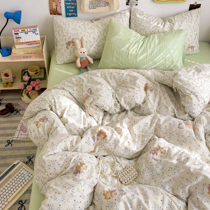 91家纺网 家纺一手货源 找家纺 水墨江南 2025新款超柔水洗棉系列四件套 花小兔