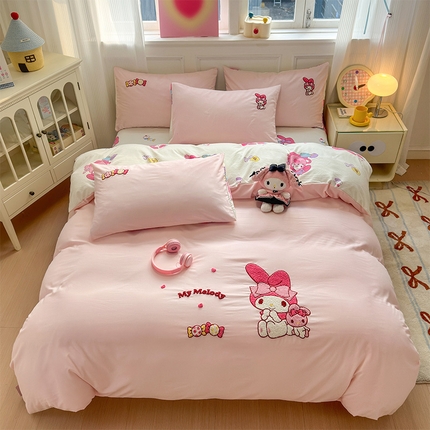 91家纺网 家纺一手货源 找家纺 （总）贝扬思家纺 2025新款水洗棉三丽鸥happy系列四件套