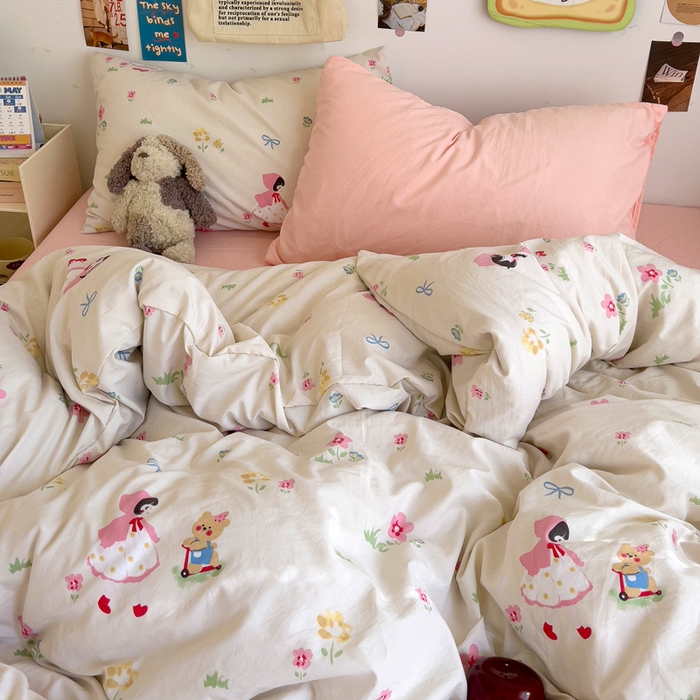 91家纺网 家纺一手货源 找家纺 水墨江南 2025新款超柔水洗棉系列四件套 丛林女孩