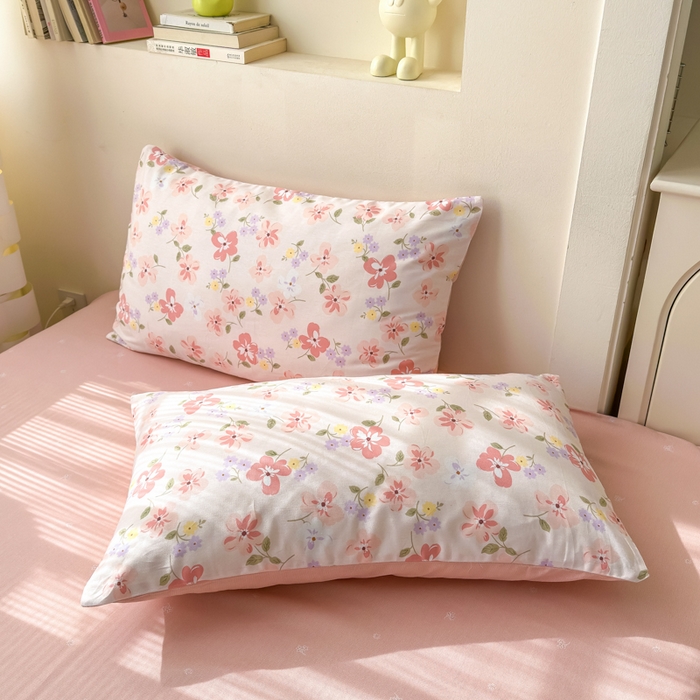 91家纺网 家纺一手货源 找家纺 清雅福 2025新款13070全棉小清新单枕套 芬芳·粉