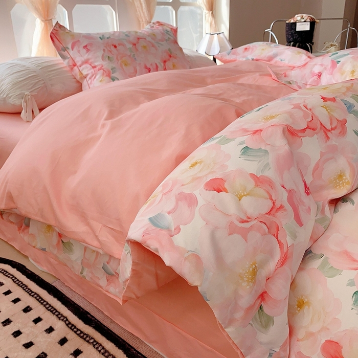 91家纺网 家纺一手货源 找家纺 2025新款亲肤舒适小清新全棉四件套 国色芳华