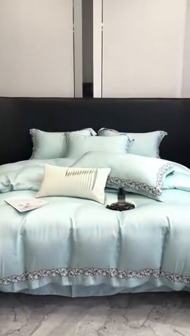 91家纺网 家纺一手货源 找家纺 佳汐蓝家纺 2025新款60天丝绣花梦怡系列四件套 梦怡 蓝