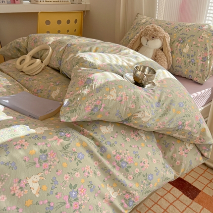 91家纺网 家纺一手货源 找家纺 （总）韩巢家纺 2025新款超柔水洗棉学生宿舍寝室被套床单三件套